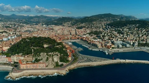 Aerial view of Nice port and Mediterranean Sea Stock Footage 87674542