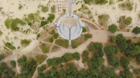 Aerial View of the Nida Sun Clock on the Curonian Spit, Lithuania Stock Footage 321755452