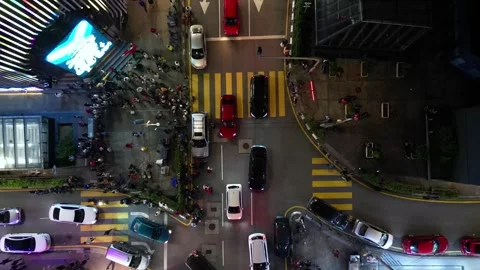 Aerial view night busker singing at Bukit Bintang Stock Footage 262028273