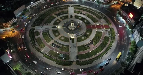 Aerial view night circular roundabout junction road with vehicle movement Stock Footage 247064951