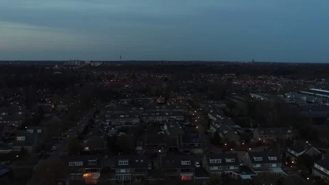 Aerial view night flight over residential district suburbs looking down 4k Stock Footage 74966221