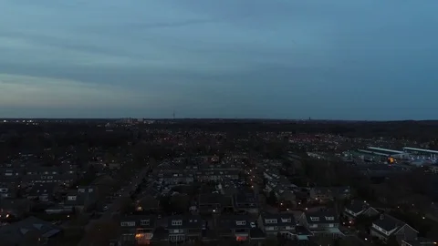 Aerial view night flight over residential district suburbs 4k Stock Footage 74967152