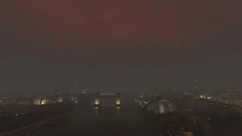 Aerial view at night overcast and foggy London Bridge. United Kingdom 库存影片 270872358