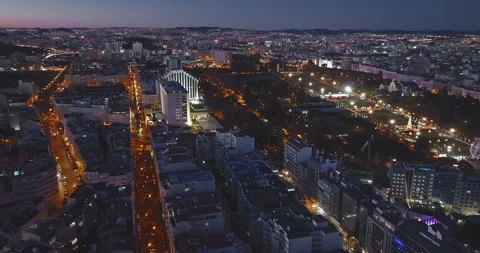 Aerial view of night scape of Lisbon skyline Portugal. Night Stunning Landscape Video stock 311804299