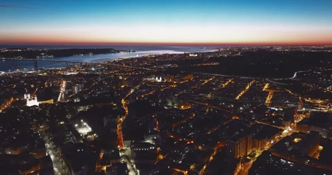 Aerial view of night scape of Lisbon skyline Portugal. Night Stunning Landscape 库存影片 312274936