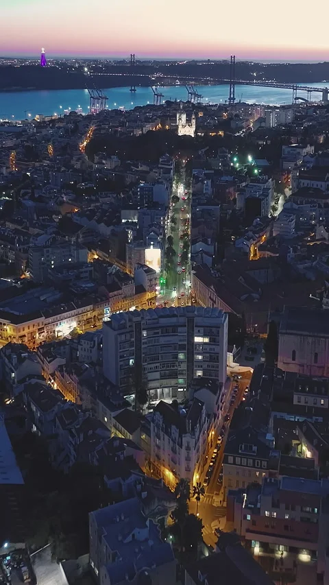 Aerial view of night scape of Lisbon skyline Portugal. Night Stunning Landscape Vidéo 320884096