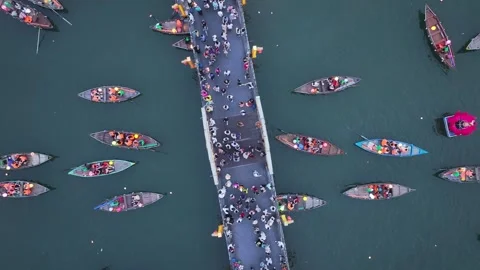 Aerial view of night scenery of Thu Bon River in Hoi An Ancient City Vietnam Stock Footage 311914101