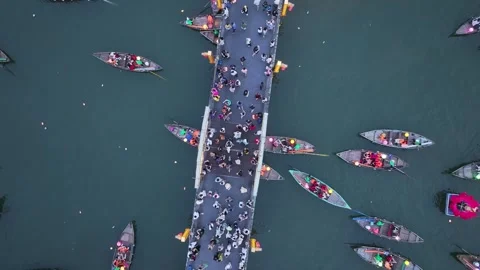 Aerial view of night scenery of Thu Bon River in Hoi An Ancient City Vietnam Stock Footage 311914128