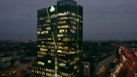 Aerial view of a night skyscraper Stock Footage 170825720