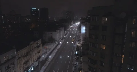 Aerial view of night streets in downtown city Stock Footage 121753661