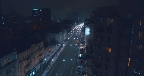Aerial view of night streets in downtown city Stock Footage 121753680
