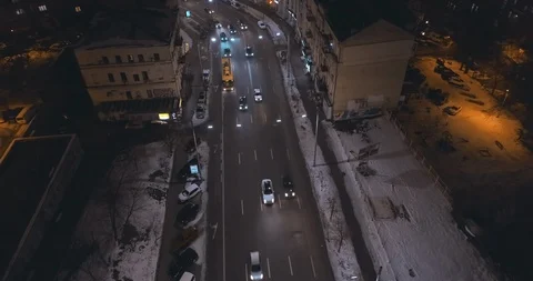 Aerial view of night streets in downtown city Stock Footage 122306341