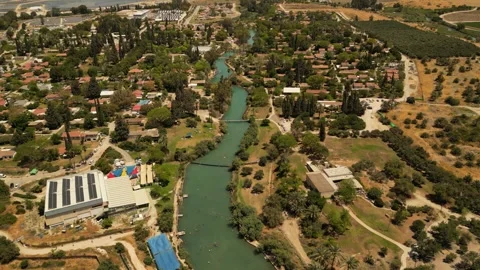 Aerial View of Nir David Kibbutz and Turquoise Water Canals Israel Vídeos de archivo 337629962