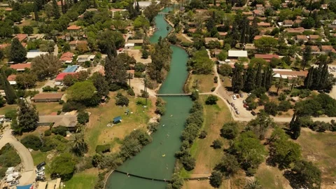 Aerial View of Nir David Kibbutz and Turquoise Water Canals Israel Vídeos de archivo 337630201