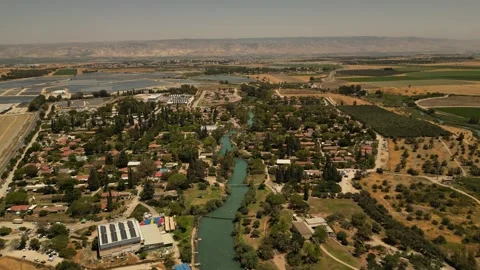 Aerial View of Nir David Kibbutz and Turquoise Water Canals Israel 動画素材 337630203