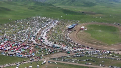 Aerial view of Nomadic tent camp in Qinghai Stock Footage 314308884