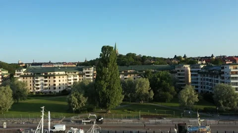 Aerial view of Norra Hammarbyhamnen, Södermalm in Stockholm (14) Stock Footage 163819000