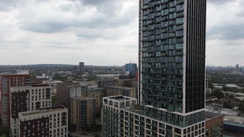 Aerial view of North Acton high-rise buildings including One West Point towers Stock Footage 340409941