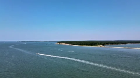 Aerial view of North Atlantic Ocean on the East Cost of USA during a summer day Stock Footage 134579092