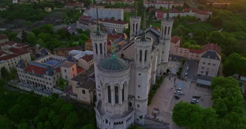 Aerial view of Notre-Dame de Fourviere basilica, France, Lyon Vídeos de archivo 274763755