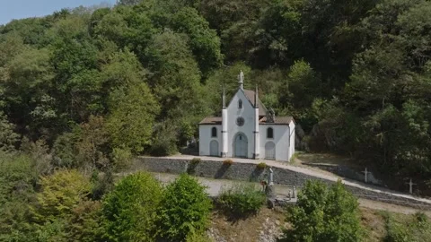 Aerial view of Notre-Dame-de-la-Salette chapel in Jura region, France Stock Footage 341968972