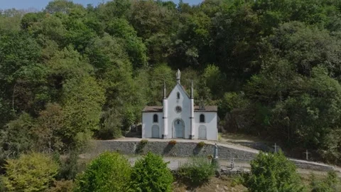 Aerial view of Notre-Dame-de-la-Salette chapel in Jura region, France Stock Footage 341968974