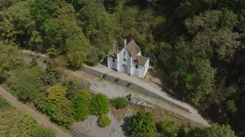 Aerial view of Notre-Dame-de-la-Salette chapel in Jura region, France Stock Footage 341968980