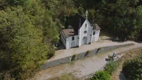 Aerial view of Notre-Dame-de-la-Salette chapel in Jura region, France Vidéo 341968982