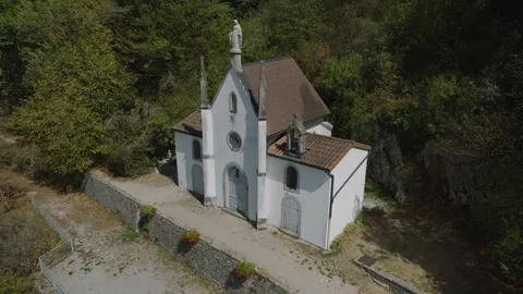 Aerial view of Notre-Dame-de-la-Salette chapel in Jura region, France Stock Footage 341968984