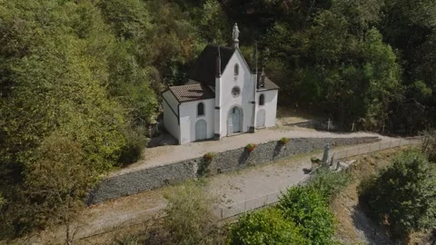 Aerial view of Notre-Dame-de-la-Salette chapel in Jura region, France Stock Footage 341968987