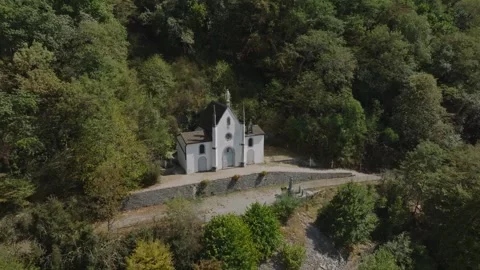 Aerial view of Notre-Dame-de-la-Salette chapel in Jura region, France Stock Footage 341968989