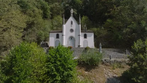 Aerial view of Notre-Dame-de-la-Salette chapel in Jura region, France Stock Footage 341968993