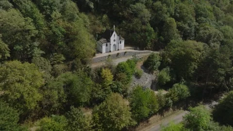 Aerial view of Notre-Dame-de-la-Salette chapel in Jura region, France Stock Footage 341968996