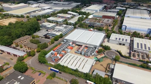 Aerial view of NTT data center in Hemel Hempstead, United Kingdom. Stock Footage 344997804