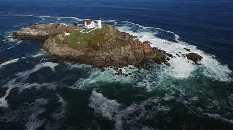 Aerial view of Nubble Light Stock Footage 56534766