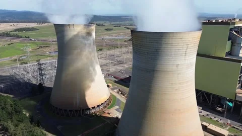 Aerial View of Nuclear-Style Cooling Towers Stock-Footage 334894639