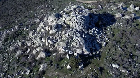 Aerial View of a Nuraghe, Ancient Megalithic Stones Building, Sardinia, 4K Stock Footage