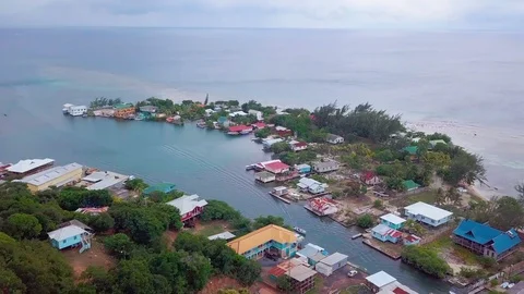 Aerial view of Oak, Ridge, the Venice of the Caribbean, in Roatan, Honduras Stock Footage 101545652