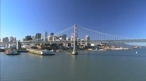 Aerial view of Oakland Bay Bridge Stock Footage