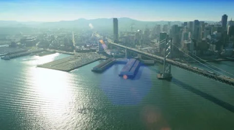 Aerial view of the Oakland Bay bridge, San Francisco, USA Stock Footage