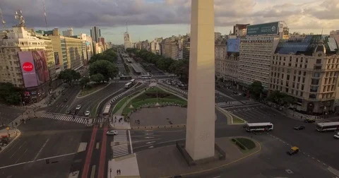 Aerial view of the Obelisco de Buenos Aires. Buenos Aires, Argentina. Shot in Stock Footage 77752452
