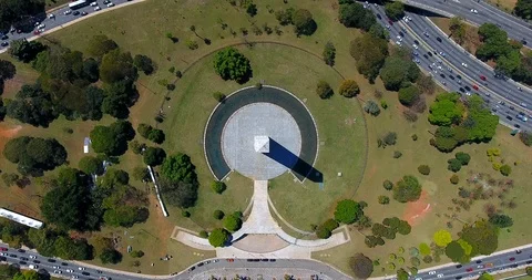 Aerial view of obelisk structure surrounded by intersection roads at cityscape Stock Footage 114846251