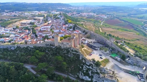 Aerial view of Obidos Castle and Town, Portugal Stock Footage 156458339