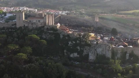 Aerial view of Obidos, a small and medieval town in Leiria district, Portugal Stock Footage 246620076