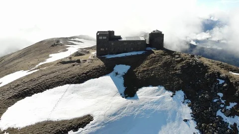 Aerial view of observatory at the top of the mountain, old abandoned observatory Stock Footage 108231576