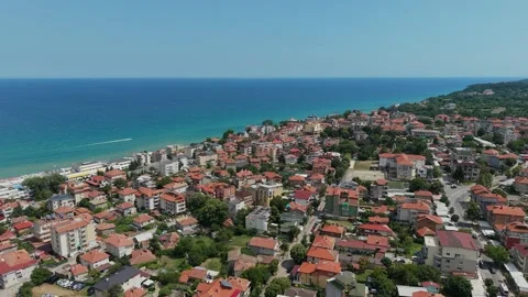 Aerial view of Obzor town and Black Sea coast in Bulgaria Stock-Footage 344463573