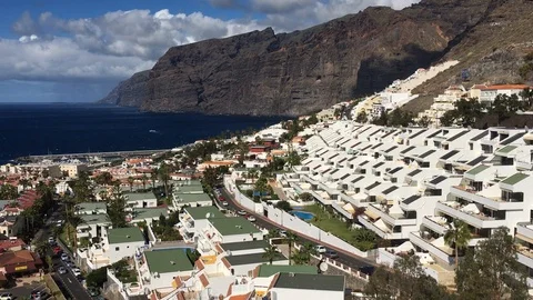 Aerial view of the ocean and cliffs in Los Gigantes, Tenerife, Spain. Stock Footage 125073561
