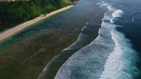 Aerial View of the Ocean, Beach, Rocks and Stones, Ocean Waves Stock Footage