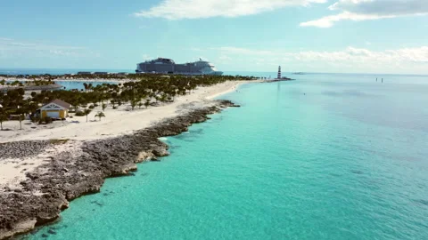 Aerial view of Ocean Cay, MSC's private island in the Bahamas Stock Footage 256093600