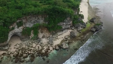 Aerial View of the Ocean Coast, Beach and Cliff Stock Footage